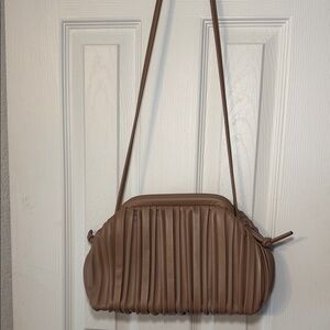 Amazon Ruched Leatherette Crossbody Bag in Taupe